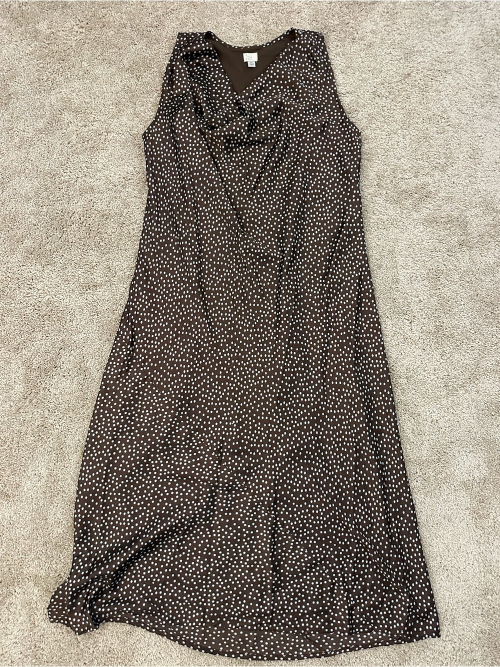 a new day Brown Polka Dot silk Sleeveless Midi Dress